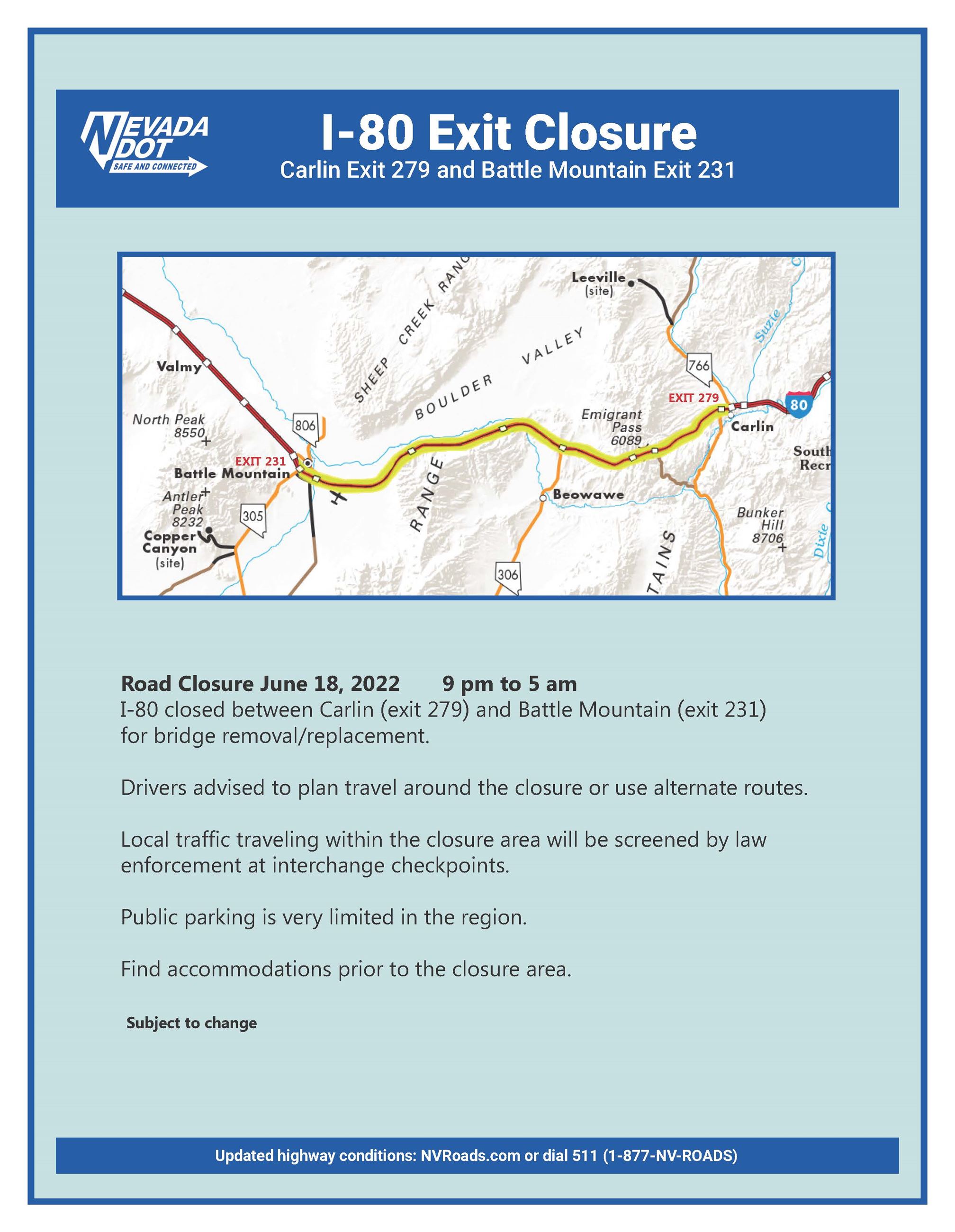 Battle Mtn to Carlin Closures